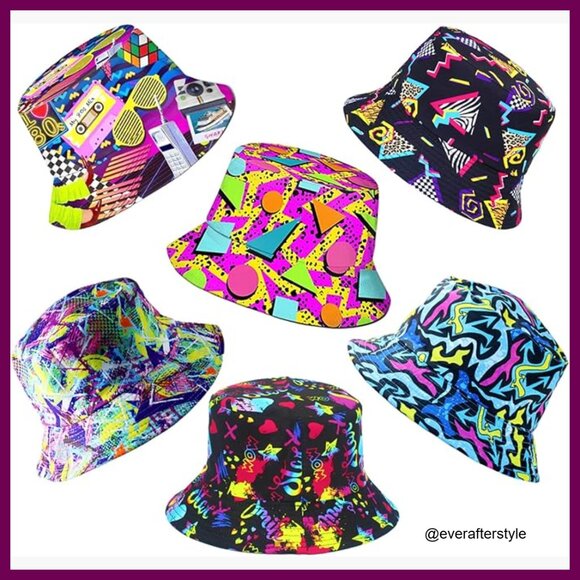 6 Pack Retro Bucket Hats, Polyester, Reversible, Unisex, Foldable main image 4